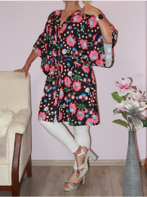 Népi motívumos,derékban kötős,T ujjú,gombos ingtunika!  XL -XXL