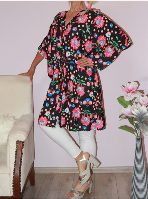 Népi motívumos,derékban kötős,T ujjú,gombos ingtunika!  XL -XXL