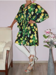   Citromos,derékban kötős,T ujjú,gombos ingtunika! fekete  XL -XXL