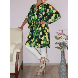   Citromos,derékban kötős,T ujjú,gombos ingtunika! fekete  XL -XXL