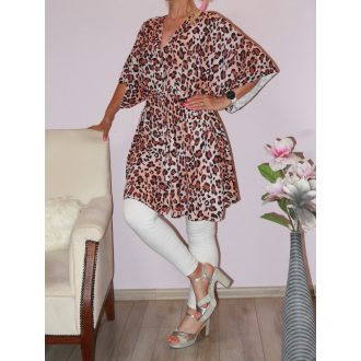   Leopárdos,derékban kötős,T ujjú,gombos ingtunika!  XL -XXL