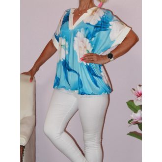 Virágos,V nyakú,gumis aljú felső!  XXL-3XL