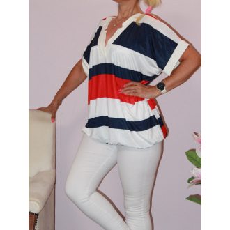 Csíkos,V nyakú,gumis aljú felső!  XXL-3XL