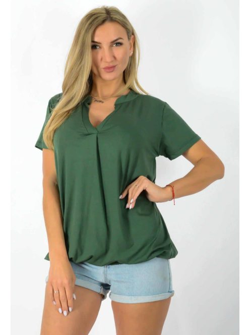 Egyszínű, ingfazonú ,gumis aljú felső! khaki L-XXL