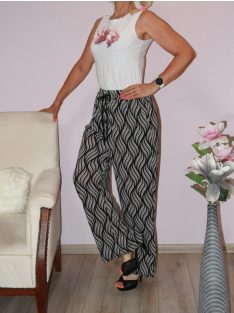   Mintás,derékban kötős,egyenesszárú,zsebes nadrág! fekete-fehér L-XXL