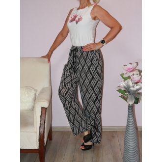   Mintás,derékban kötős,egyenesszárú,zsebes nadrág! fekete-fehér L-XXL