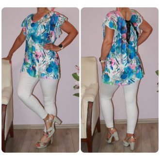 Mintás,fodros ujjú,dupla V kivágású tunika!  XL-XXL