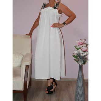 Leopárdos fodros pántú,maxi ruha ! fehér S-XL
