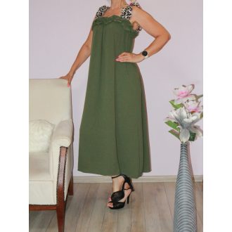 Leopárdos fodros pántú,maxi ruha ! khaki S-XL