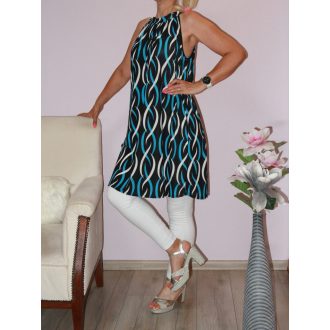 Mintás,nyaknál kötős ruha! fekete-kék-fehér XL-XXL
