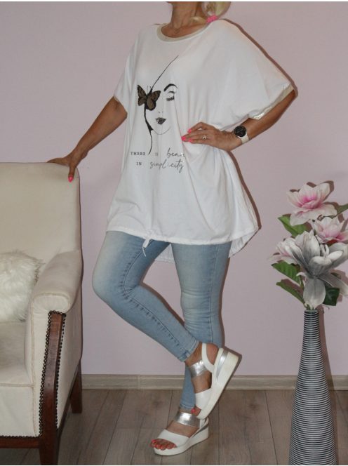 Strasszos fejes,lepkés ,alja kötős tunika! fehér XXL-5XL