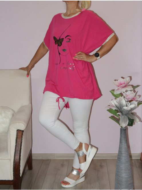Strasszos fejes,lepkés ,alja kötős tunika! pink XXL-5XL