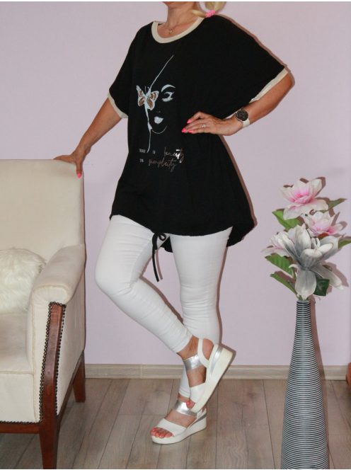 Strasszos fejes,lepkés ,alja kötős tunika! fekete XXL-5XL