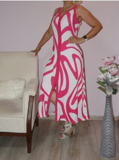   Mintás,eleje felsliccelt,bordásanyagú maxi ruha ! pink M-XL