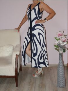   Mintás,eleje felsliccelt,bordásanyagú maxi ruha ! sötétkék M-XL