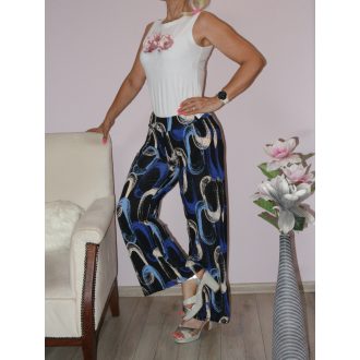   Mintás,derékban kötős,egyenesszárú,zsebes nadrág! királykék-fekete M-XL