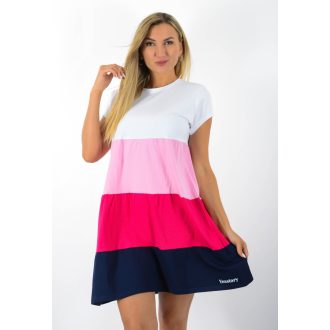   Több színű ,kereknyakú,A vonalú tunika! fehér-rózsaszín-pink-sötétkék M-XL