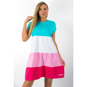   Több színű ,kereknyakú,A vonalú tunika! türkiz-fehér-rózsaszín-pink M-XL