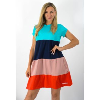   Több színű ,kereknyakú,A vonalú tunika! türkiz-sötétkék-púderrózsaszín-piros M-XL
