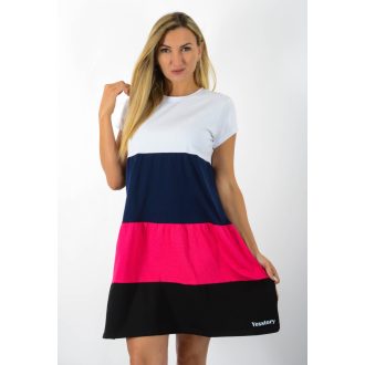   Több színű ,kereknyakú,A vonalú tunika! fehér-sötétkék-pink-fekete M-XL