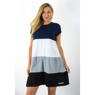   Több színű ,kereknyakú,A vonalú tunika! sötétkék-fehér-szürke-fekete M-XL