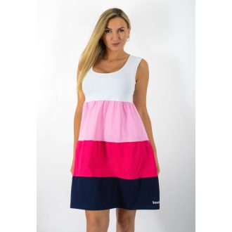   Több színű ,trikópántos,A vonalú ruha! fehér-rózsaszín-pink-sötétkék  M-L