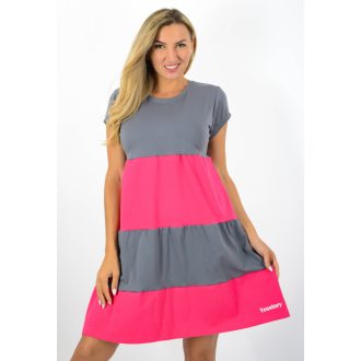   Két színű ,kereknyakú,A vonalú tunika! pink-grafitszürke M-XL