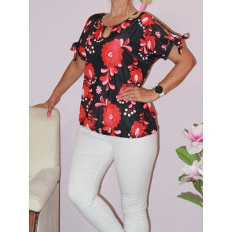   Népi motívumos,válla nyitott,cseppkivágású ,gumis aljú felső! piros-fekete  L-XXL
