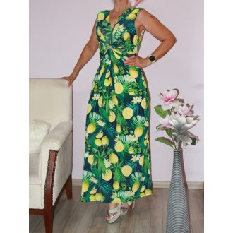 Citromos,mellnél csavart,háta kötős maxi ruha!  L-XL