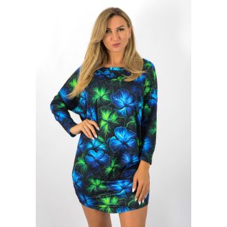 Virágos,aszimmetrikus,gumis aljú tunika ! kék-zöld L-XXL