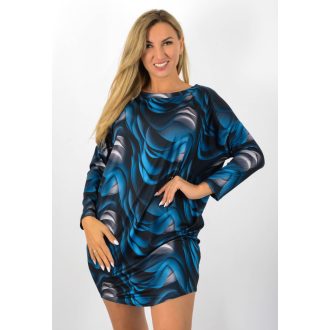 Mintás,aszimmetrikus,gumis aljú tunika ! fekete-kék L-XXL