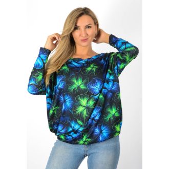 Virágos,aszimmetrikus,gumis aljú felső ! kék-zöld L-XXL