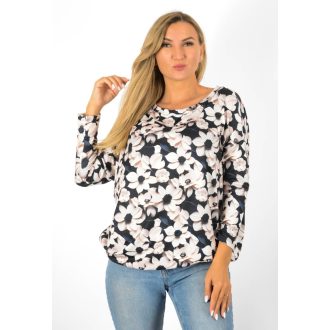   Virágos,aszimmetrikus,gumis aljú felső ! ekrü-fekete L-XXL