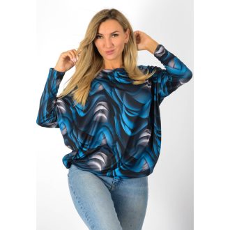 Mintás,aszimmetrikus,gumis aljú felső ! fekete-kék L-XXL