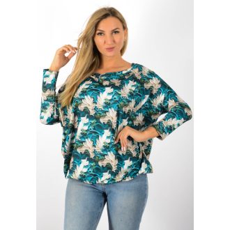  Mintás,aszimmetrikus,gumis aljú felső ! türkiz-ekrü L-XXL