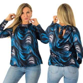   Mintás,nyaknál kötős,gumis aljú felső! fekete-kék M-XL