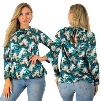   Mintás,nyaknál kötős,gumis aljú felső! türkiz-ekrü M-XL