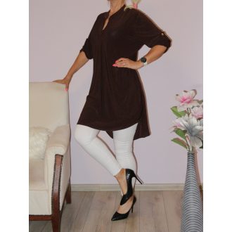 Egyszínű hátulja hosszabb ingtunika! csokibarna XL-3XL