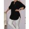 Egyszínű,roll-up ujjú ingfazonú felső ! fekete  L-XXL