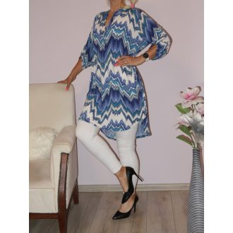  Cikk-cakk mintás hátulja hosszabb ingtunika! kék-fehér-bézs XL-3XL