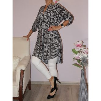   Görög mintás hátulja hosszabb ingtunika! fekete-fehér XL-3XL
