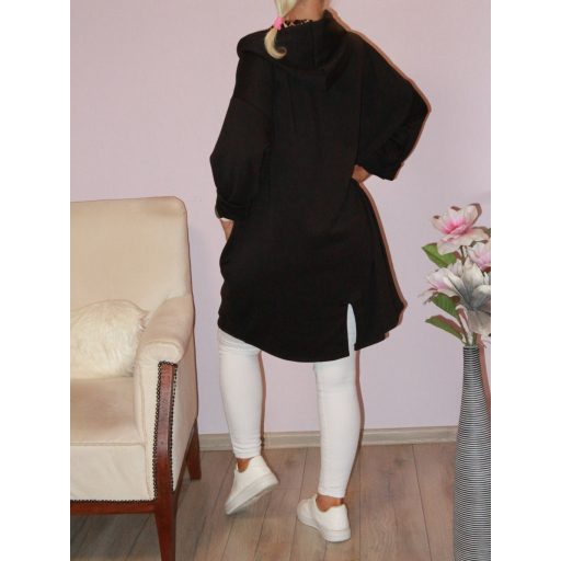 Leopárd mintás kapucnis,cipzáras,zsebes kardigán ! fekete XXL-4XL