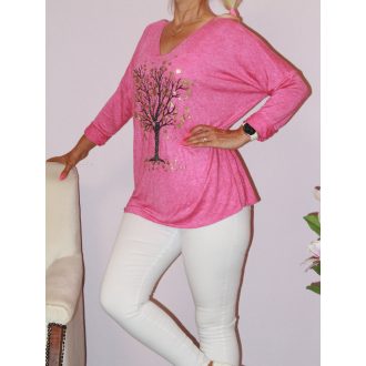 Stasszos életfás,V nyakú  felső! pink XL-XXL