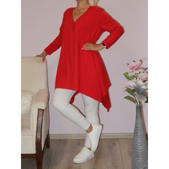 Patentos V nyakú,A vonalú tunika ! piros XL-XXL