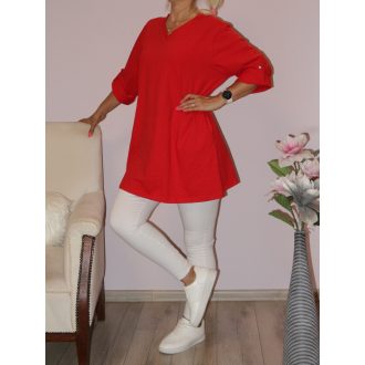 V nyakú,roll-up ujjú,zsebes tunika ! piros XL-3XL