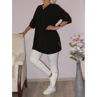 V nyakú,roll-up ujjú,zsebes tunika ! fekete XL-3XL