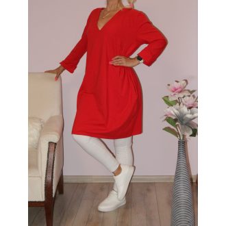 V nyakú,zsebes tunika ! piros XXL-3XL