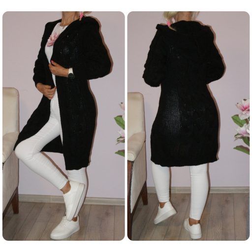 Kapucnis,kötött kardigán ! fekete M-XL