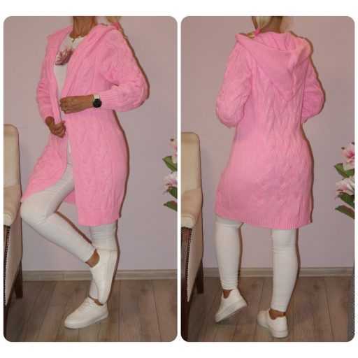 Kapucnis,kötött kardigán ! rózsaszín M-XL