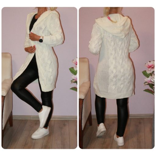 Kapucnis,kötött kardigán ! törtfehér M-XL